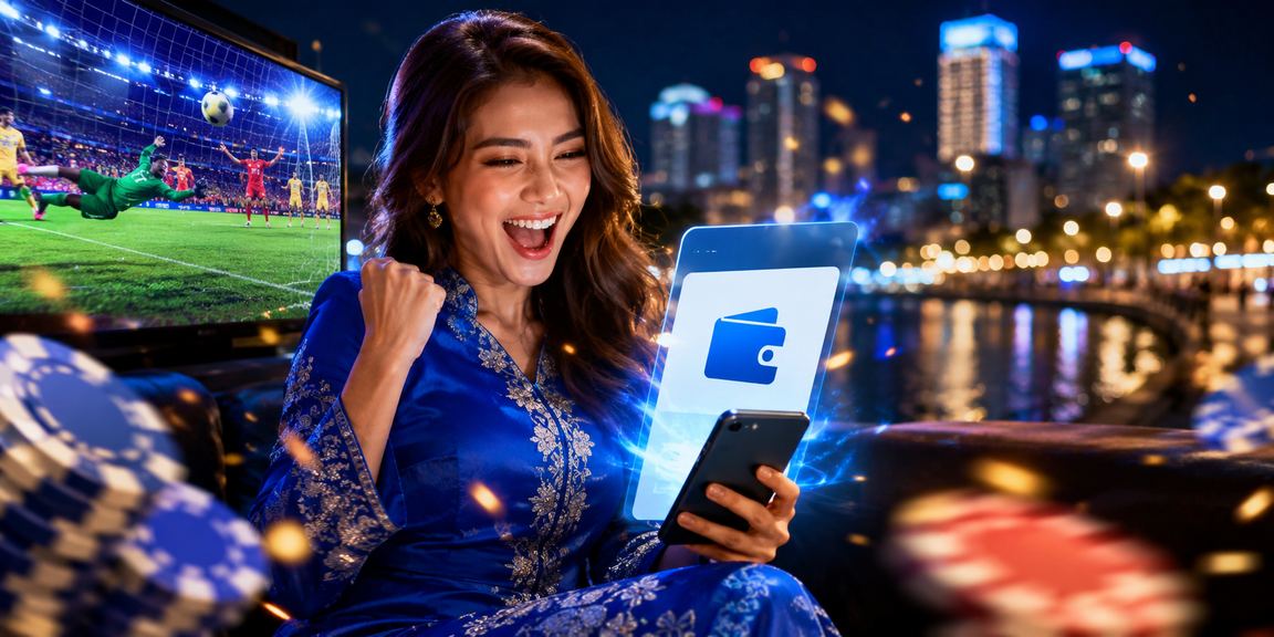 Pengguna berbaju kurung di Penang mengakses aplikasi kasino roulette 91cg melalui telefon